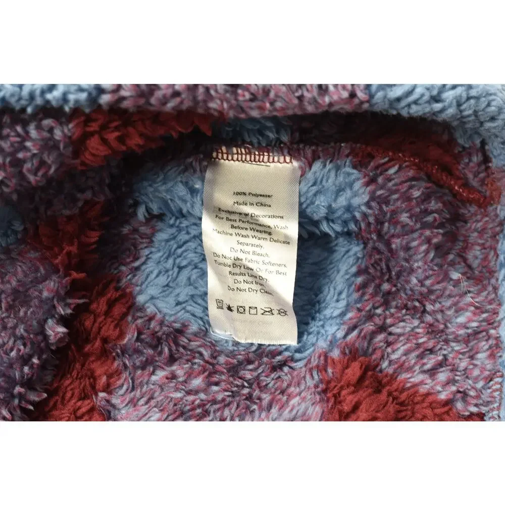 Eddie Bauer Women XXL Fleece Pullover Quarter Zip Plaid Check Blue Maroon Heavyw